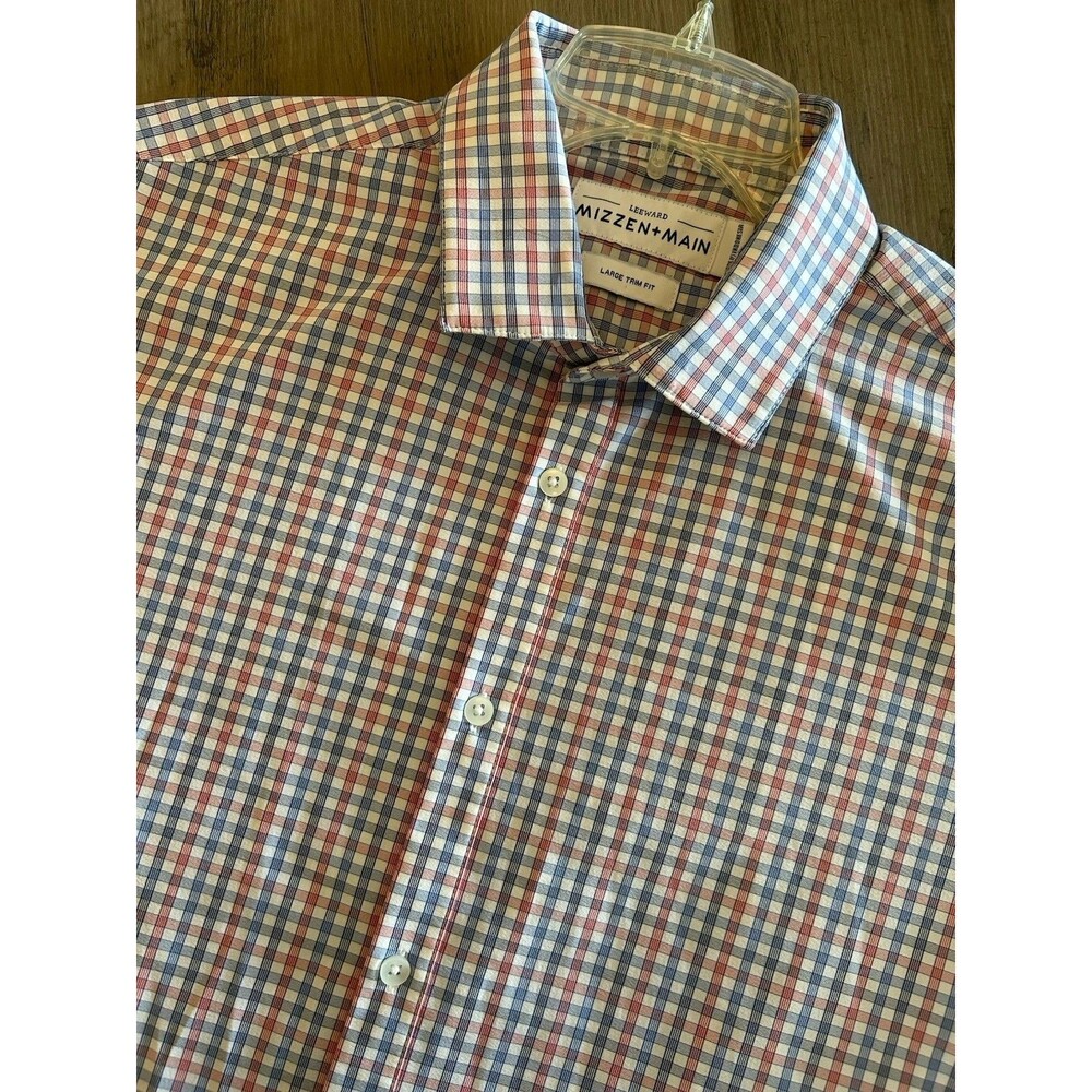 Mizzen + Main Shirt Men’s Blue Red Plaid Size L Trim Fit Performance